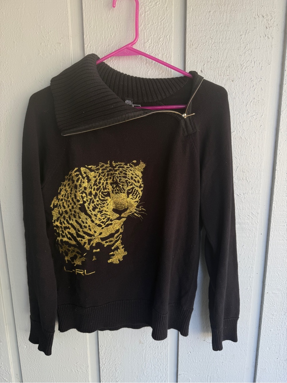 Lauren Ralph Lauren active gold leopard pullover sweater size small Athleisure